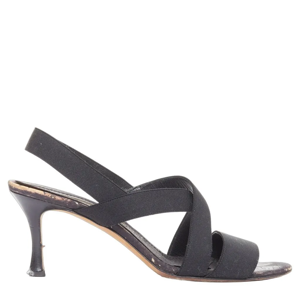 Manolo Blahnik Elastic Cork Sandals Black Wood Fair - Front View