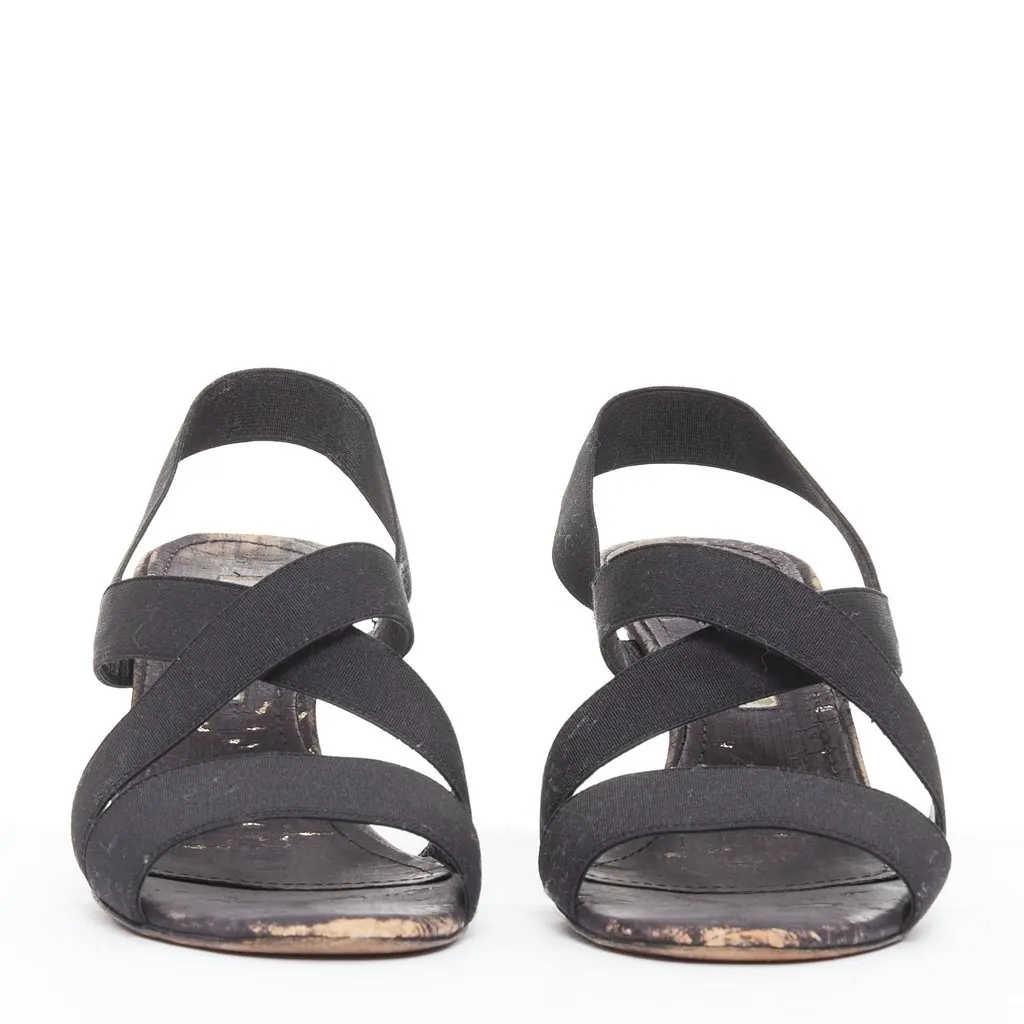 Manolo Blahnik Elastic Cork Sandals Black Wood Fair - Inside View