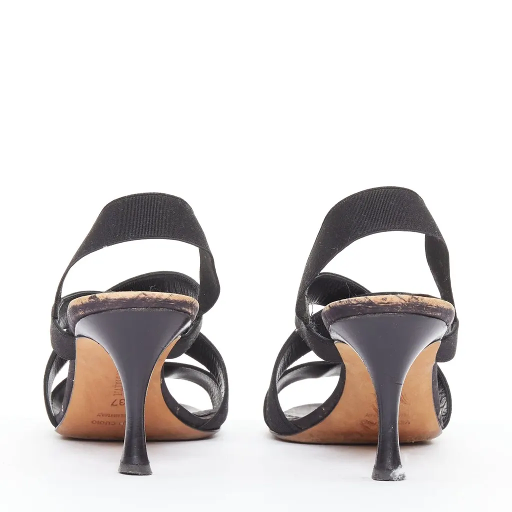 Manolo Blahnik Elastic Cork Sandals Black Wood Fair - Box View