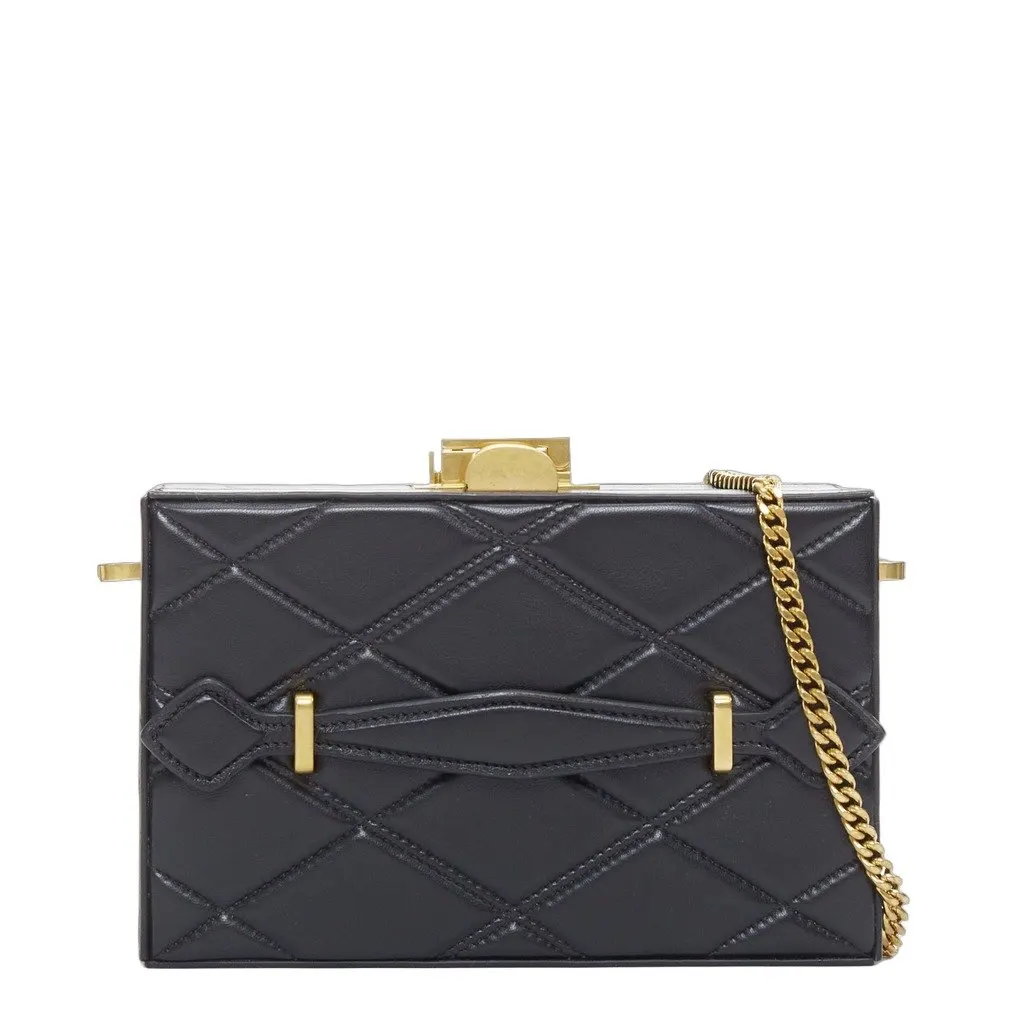 Oscar de la Renta Alibi Minaudiere Black Leather Good - Front View