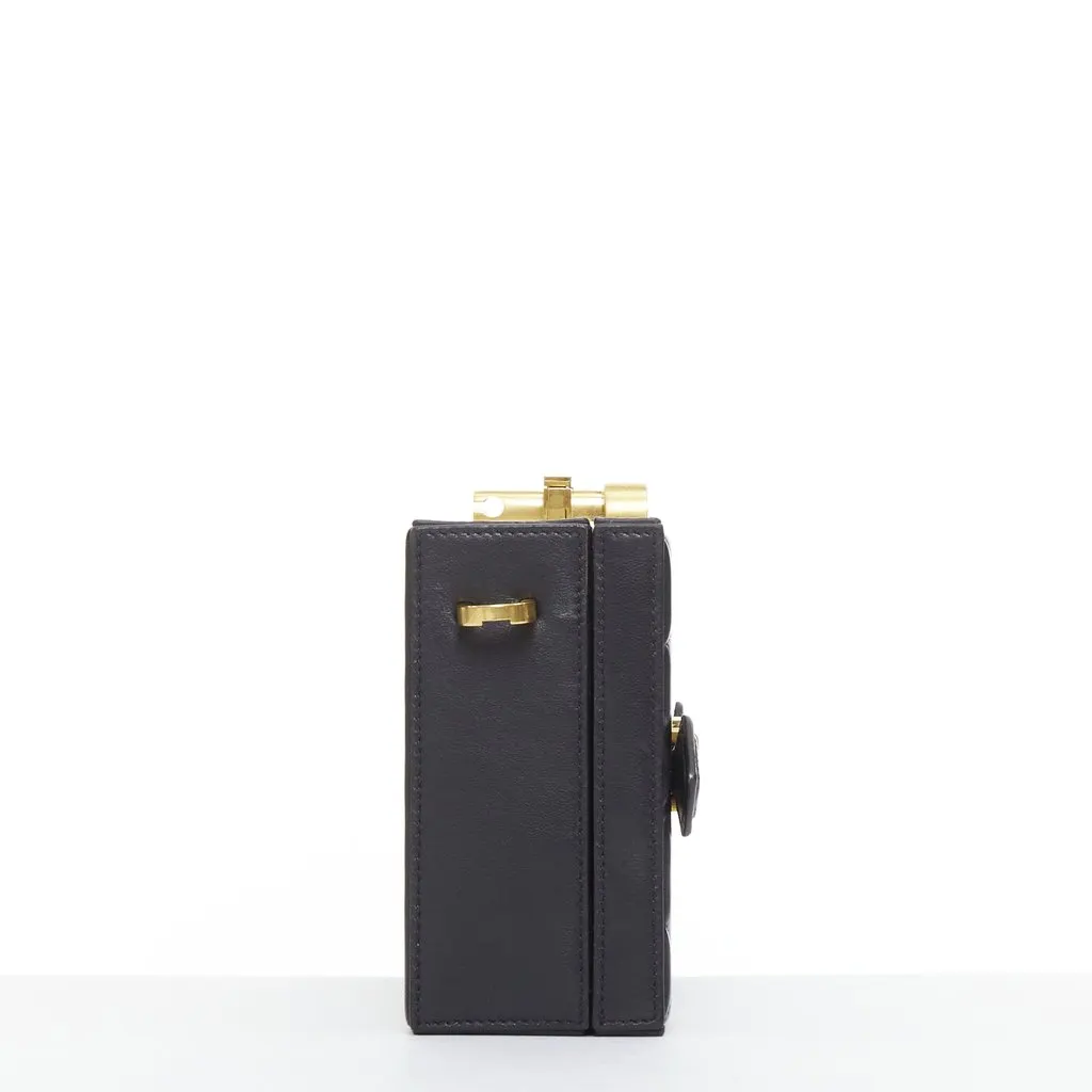 Oscar de la Renta Alibi Minaudiere Black Leather Good - Model View