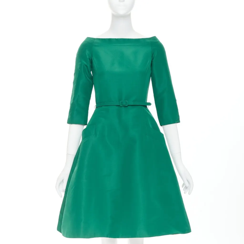 Oscar de la Renta Green Silk Dress Green Silk Very good - Front View