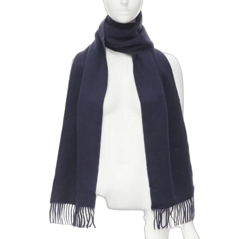 Pringle of Scotland Tassel Fringe Scarf Blue Cashmere Never worn - Front View