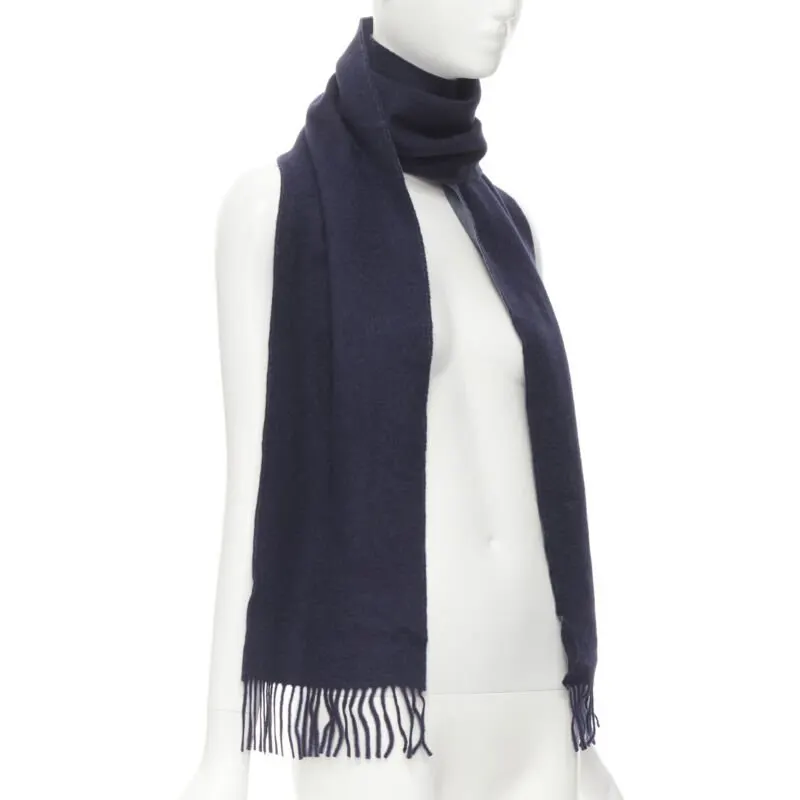 Pringle of Scotland Tassel Fringe Scarf Blue Cashmere Never worn - Inside View