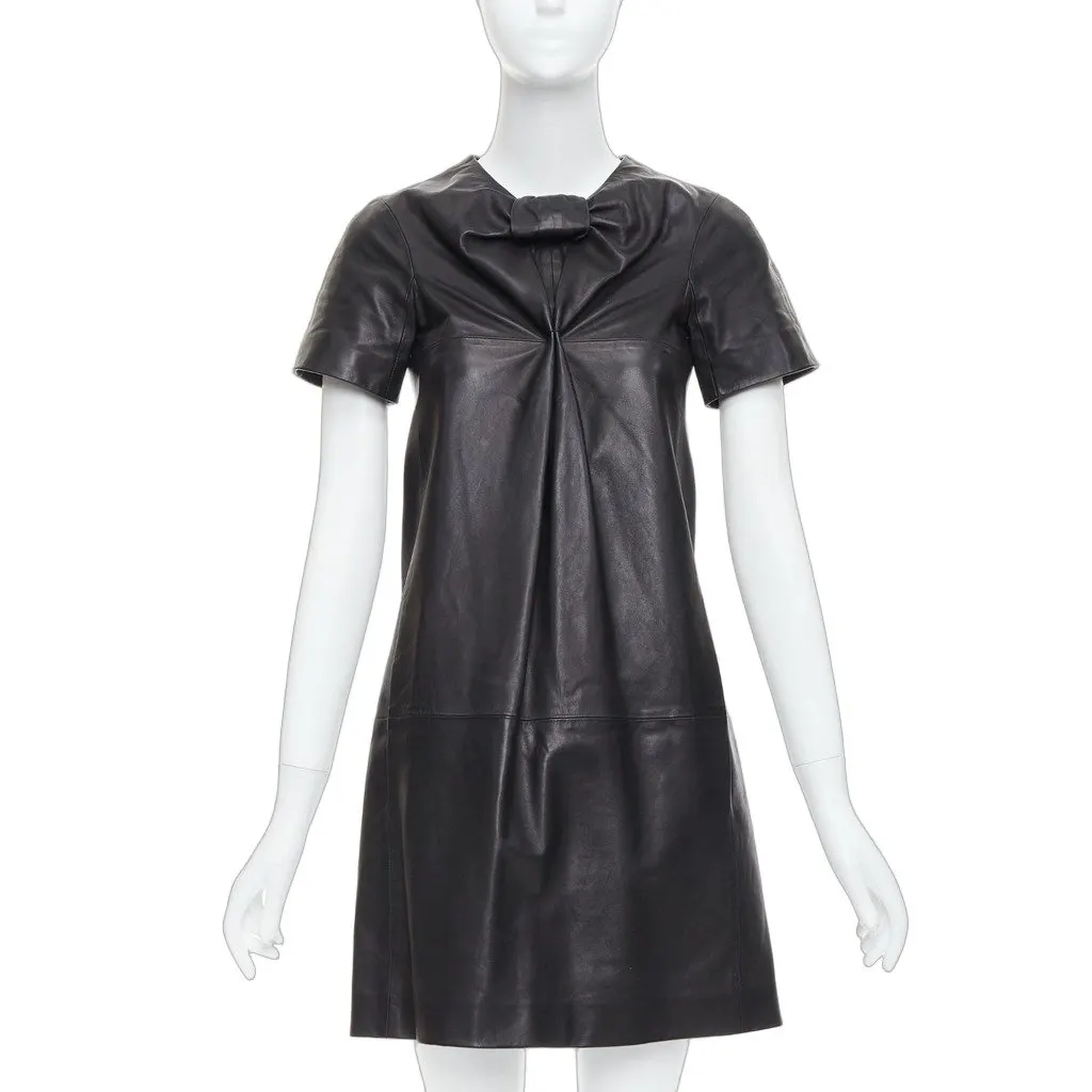 Unsigned Bow Leather Dress Black Leather Very good - Front View
