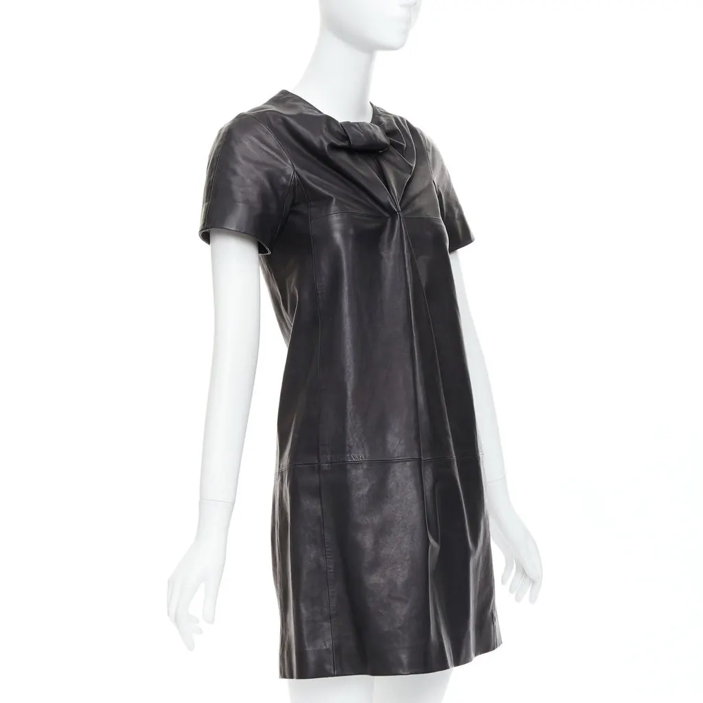 Unsigned Bow Leather Dress Black Leather Very good - Inside View