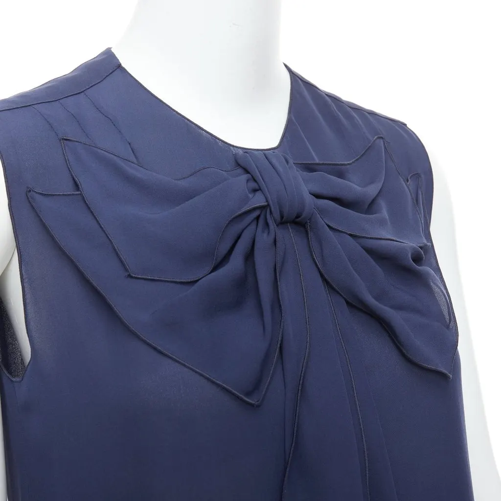 Stella McCartney Bow Neck Dress Navy Silk Never worn, with tag - Back View