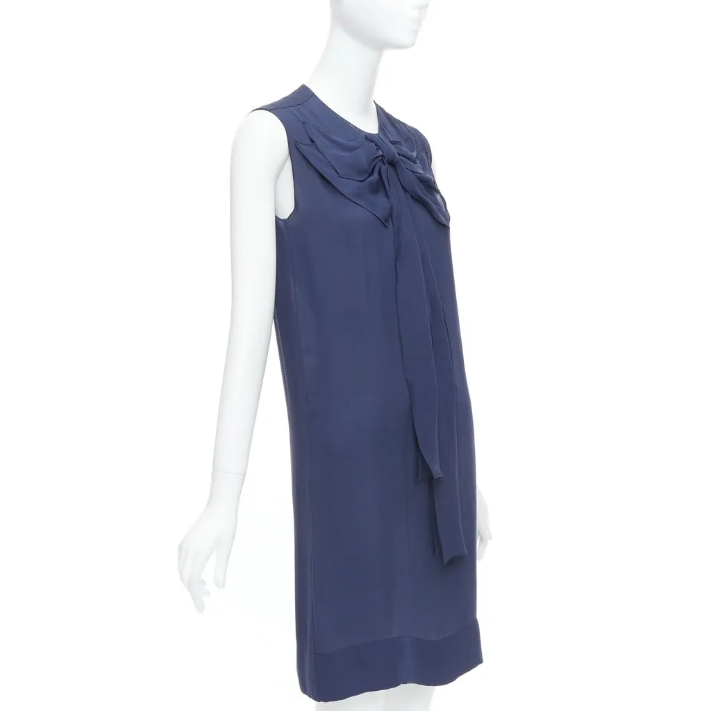 Stella McCartney Bow Neck Dress Navy Silk Never worn, with tag - Inside View