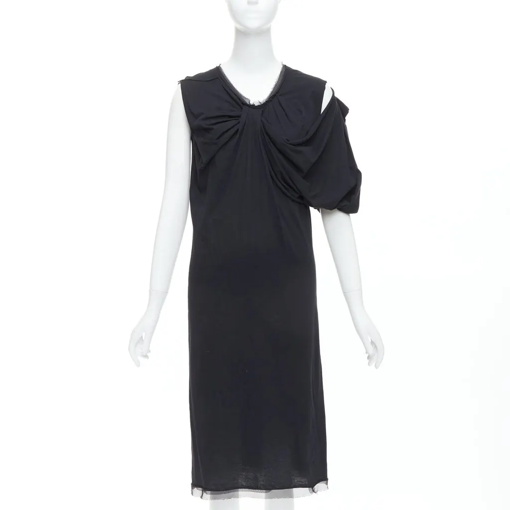 Lanvin Asymmetric Midi Dress Black Cotton Fair - Front View
