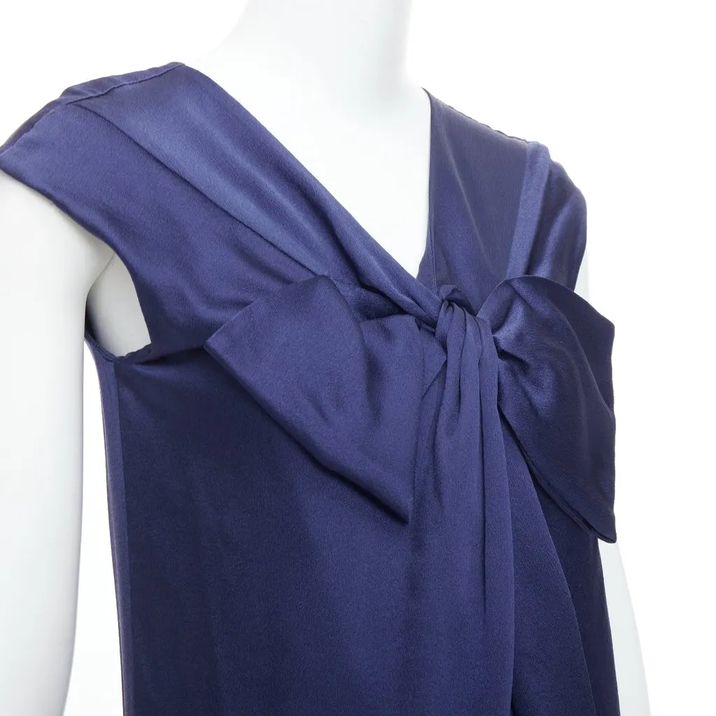 Alberta Ferretti Bow Cap Sleeve Dress Navy Silk Never worn - Back View