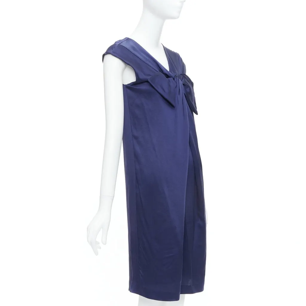 Alberta Ferretti Bow Cap Sleeve Dress Navy Silk Never worn - Inside View