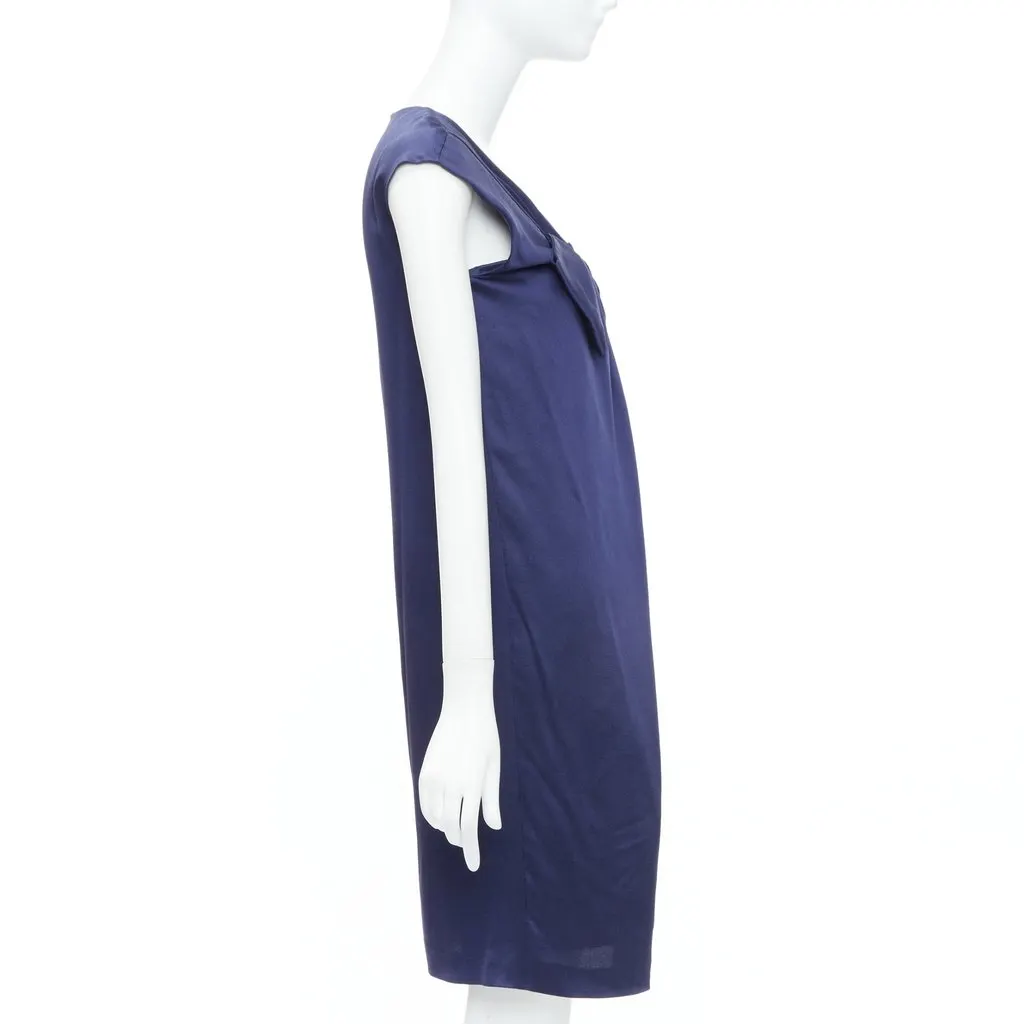 Alberta Ferretti Bow Cap Sleeve Dress Navy Silk Never worn - Model View