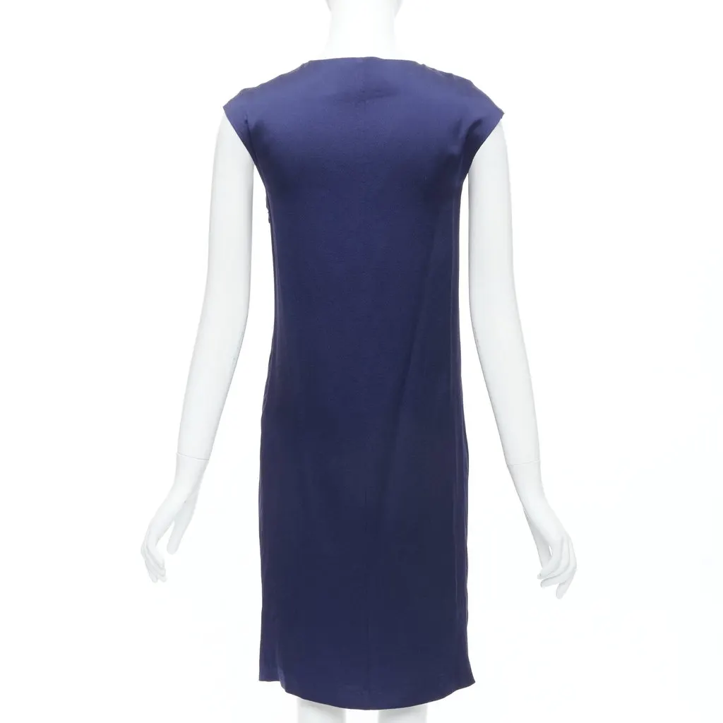 Alberta Ferretti Bow Cap Sleeve Dress Navy Silk Never worn - Box View