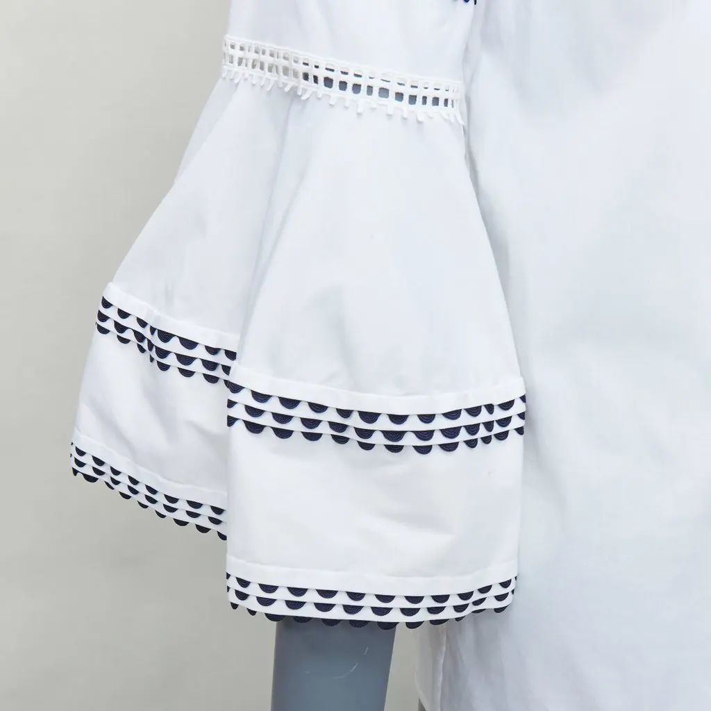 Oscar de la Renta Scallop Sleeve Top Beige Cotton Fair - Back View