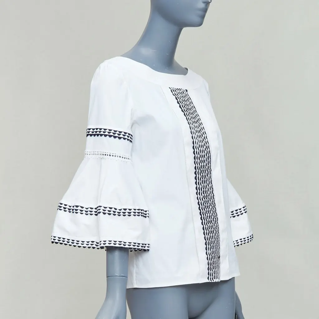 Oscar de la Renta Scallop Sleeve Top Beige Cotton Fair - Inside View