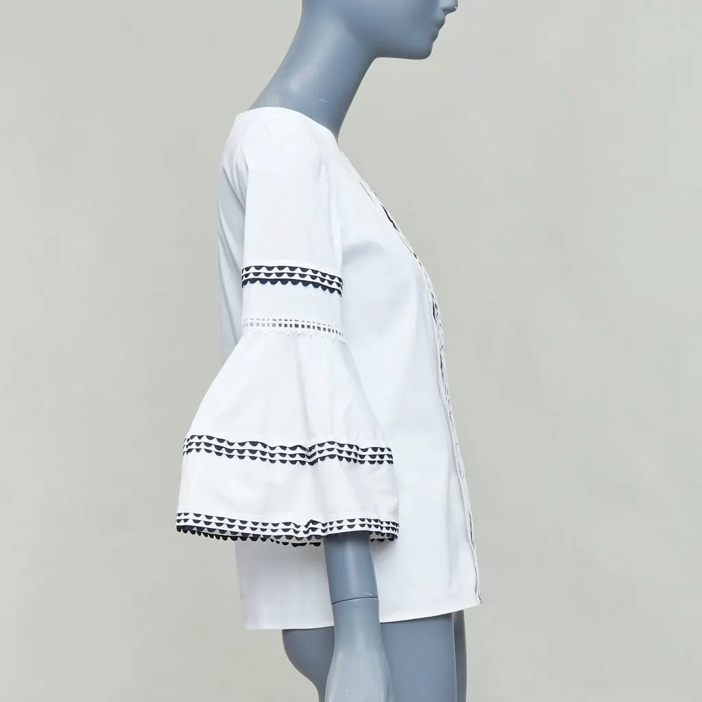 Oscar de la Renta Scallop Sleeve Top Beige Cotton Fair - Model View