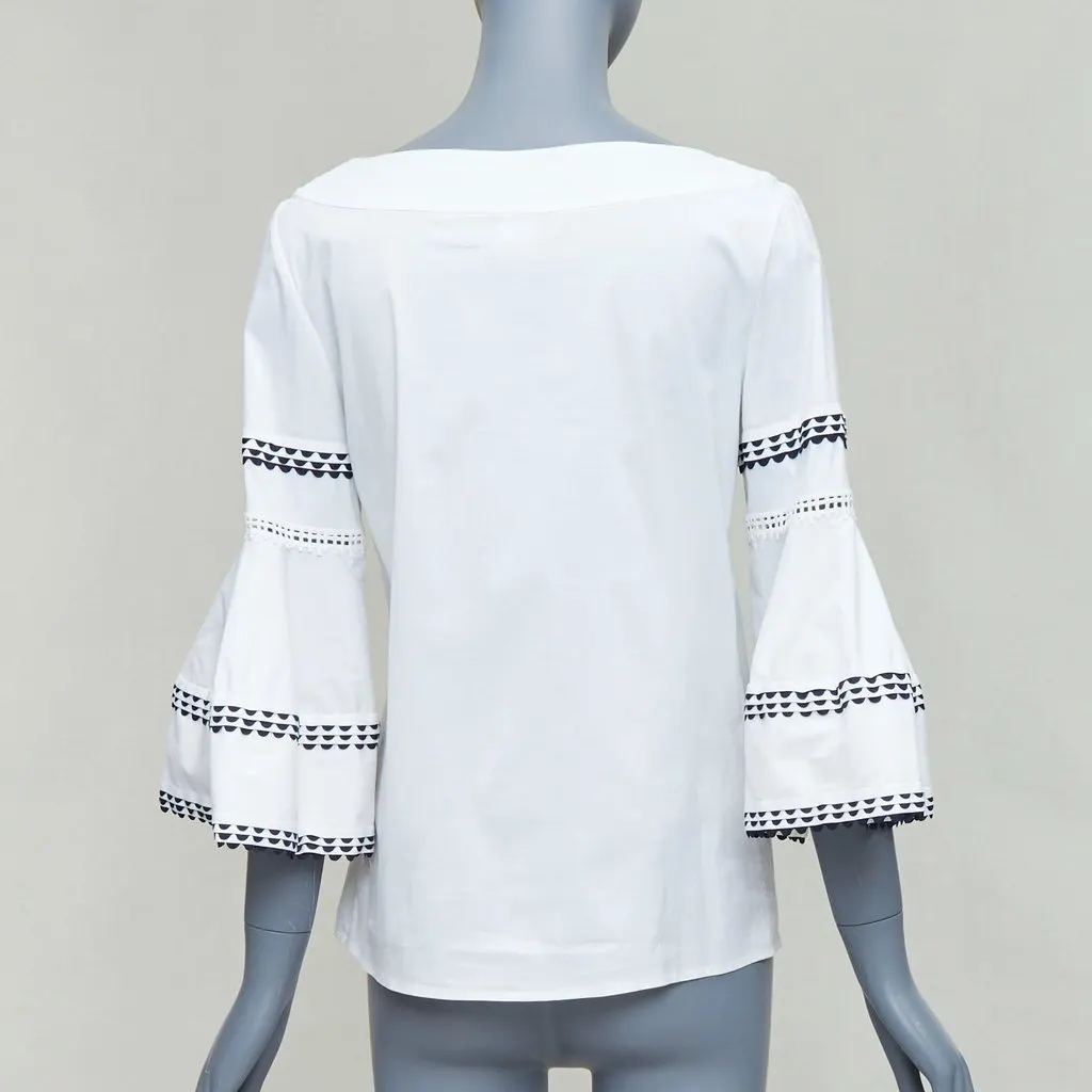 Oscar de la Renta Scallop Sleeve Top Beige Cotton Fair - Box View