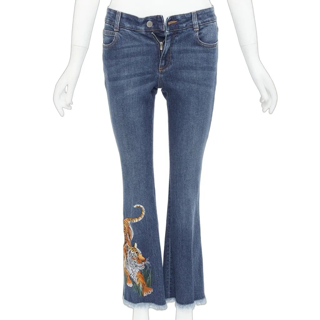 Stella McCartney Tiger Embroidery Jeans Blue Cotton Good - Front View