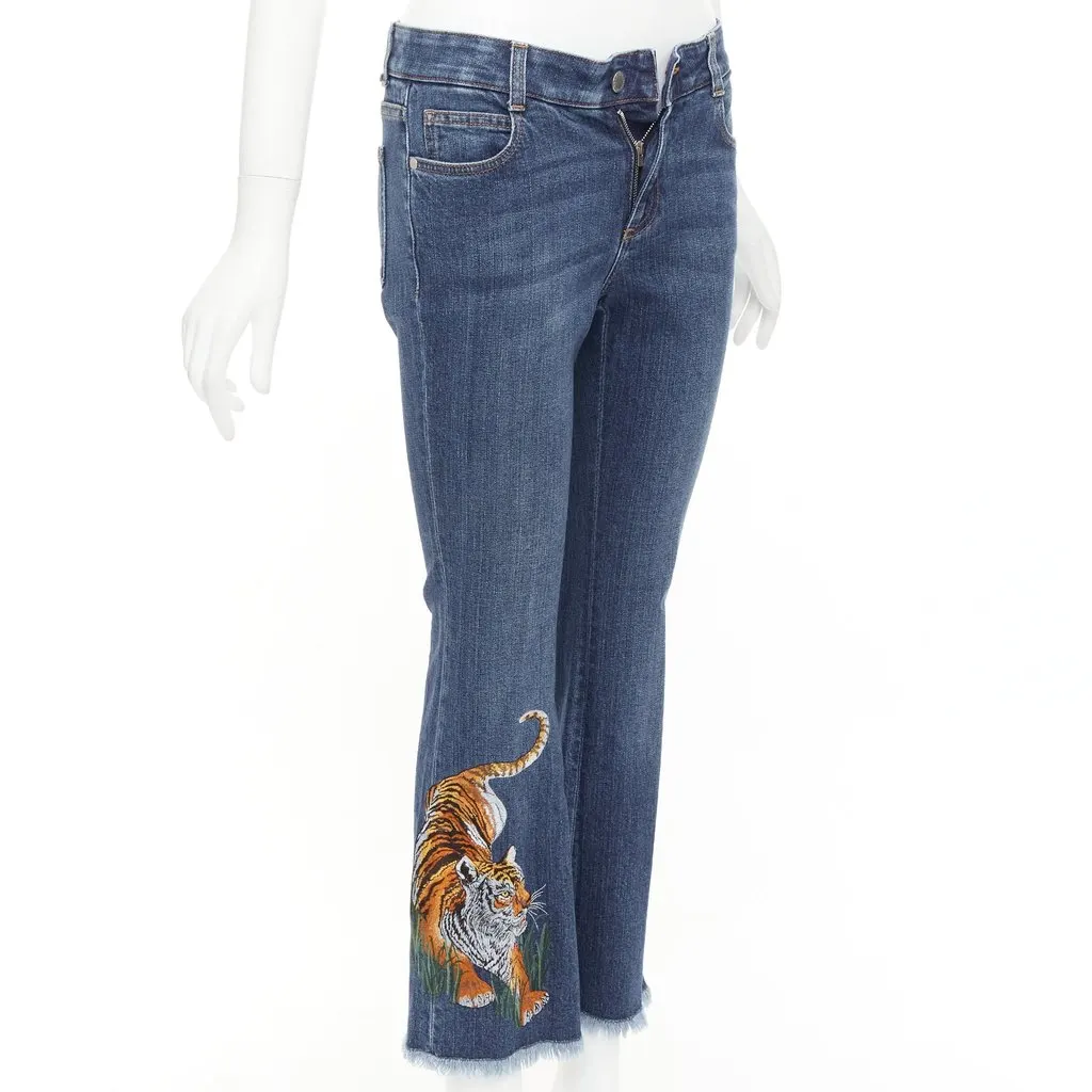 Stella McCartney Tiger Embroidery Jeans Blue Cotton Good - Inside View