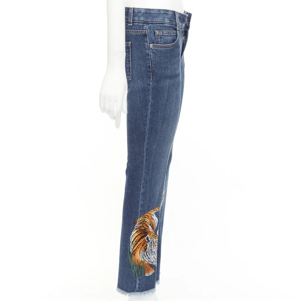 Stella McCartney Tiger Embroidery Jeans Blue Cotton Good - Model View
