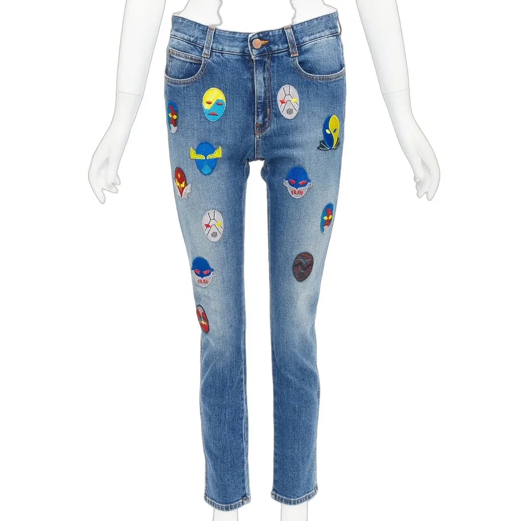 Stella McCartney Superhero Patch Jeans Blue Cotton Never worn - Front View