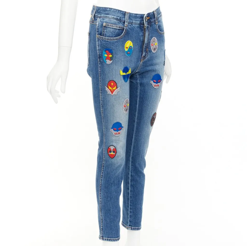 Stella McCartney Superhero Patch Jeans Blue Cotton Never worn - Inside View