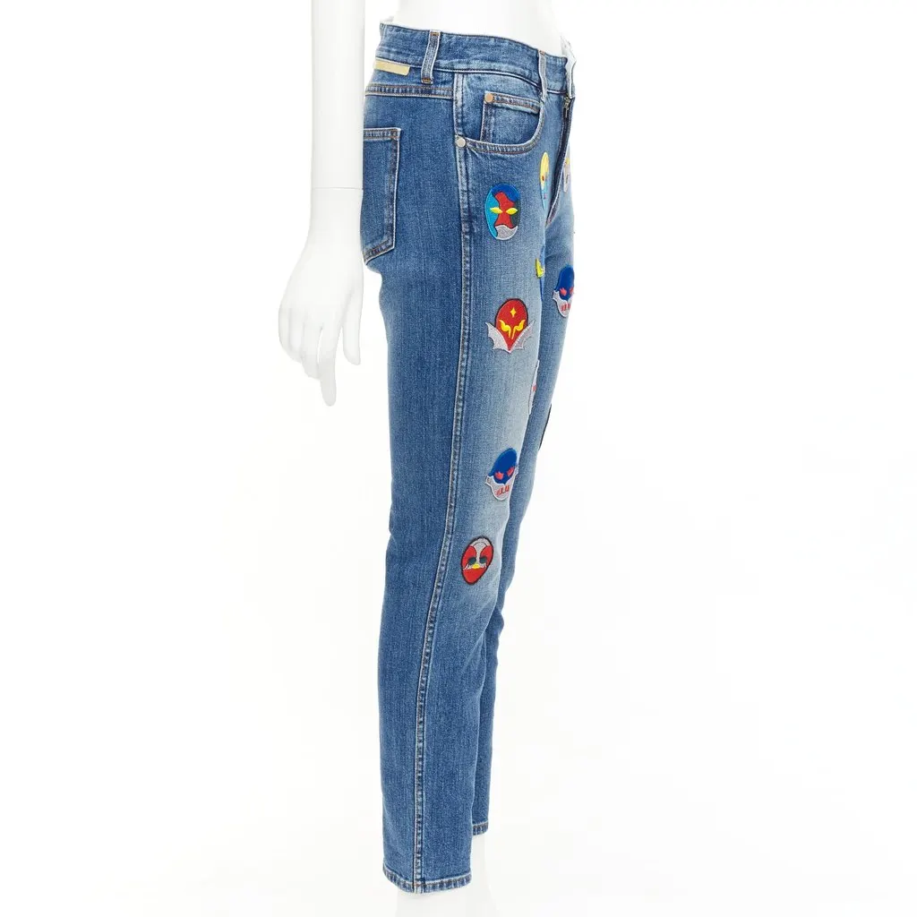 Stella McCartney Superhero Patch Jeans Blue Cotton Never worn - Model View