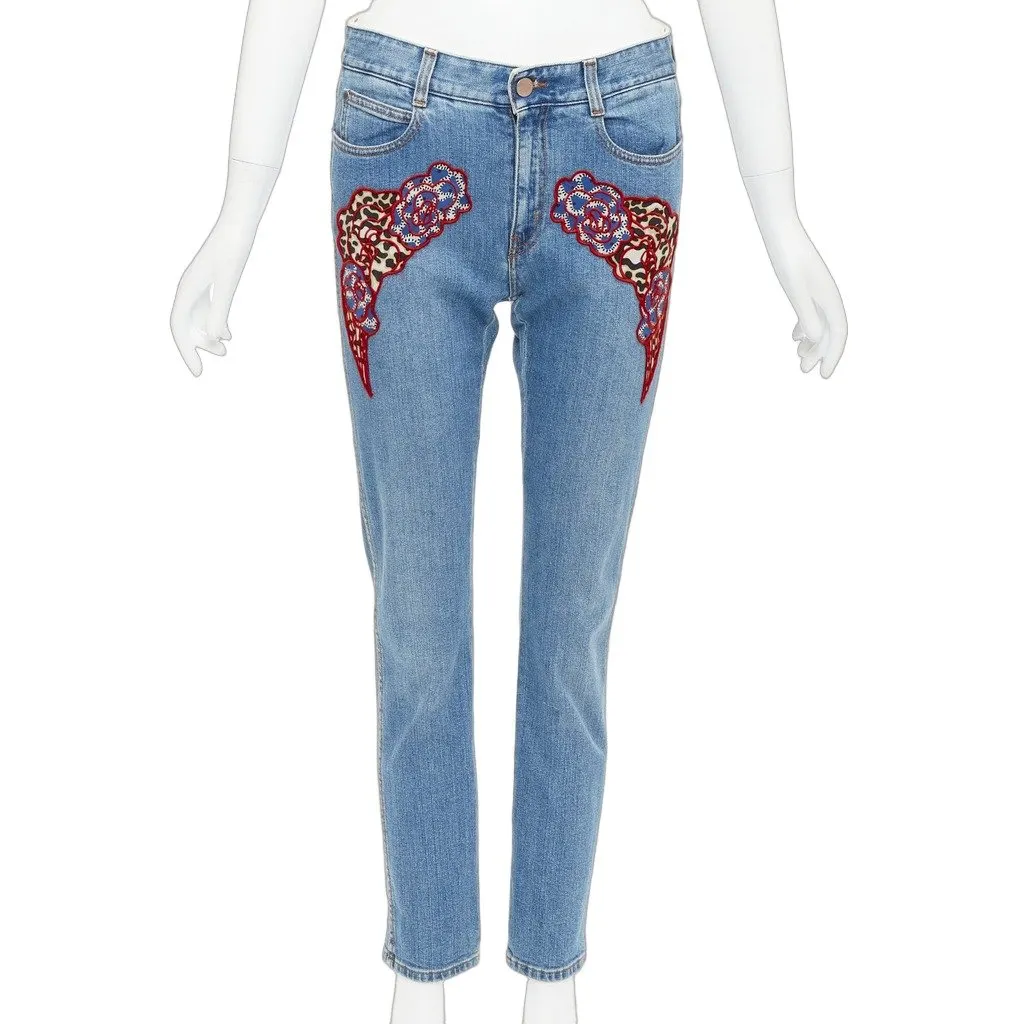 Stella McCartney Floral Patch Jeans Blue Cotton Good - Front View