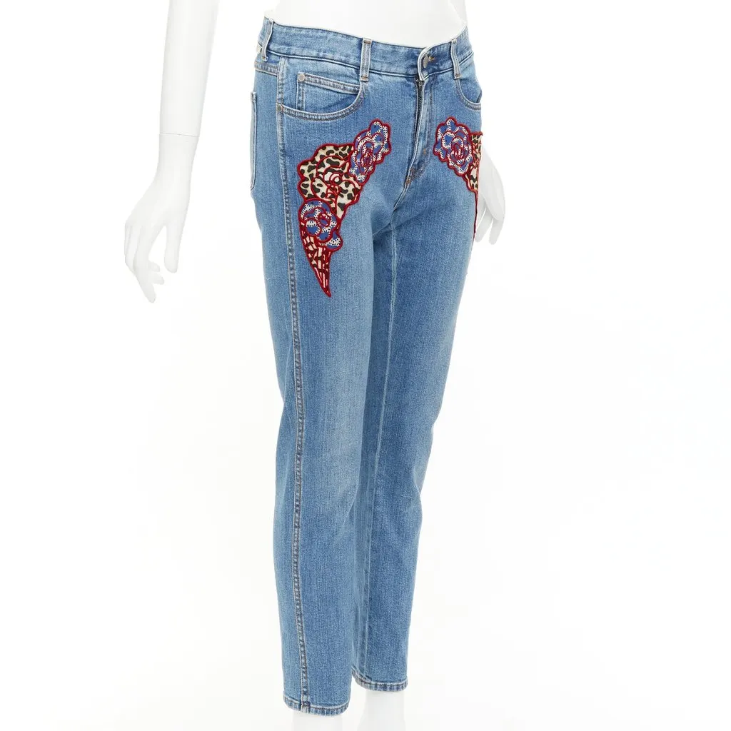 Stella McCartney Floral Patch Jeans Blue Cotton Good - Inside View