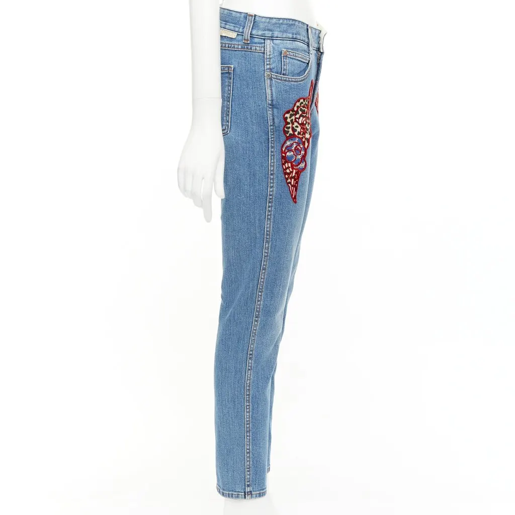 Stella McCartney Floral Patch Jeans Blue Cotton Good - Model View