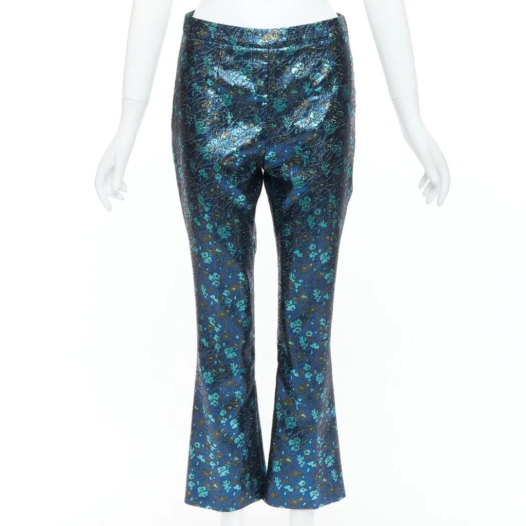 Prada Floral Brocade Pants Blue Polyester Good - Front View