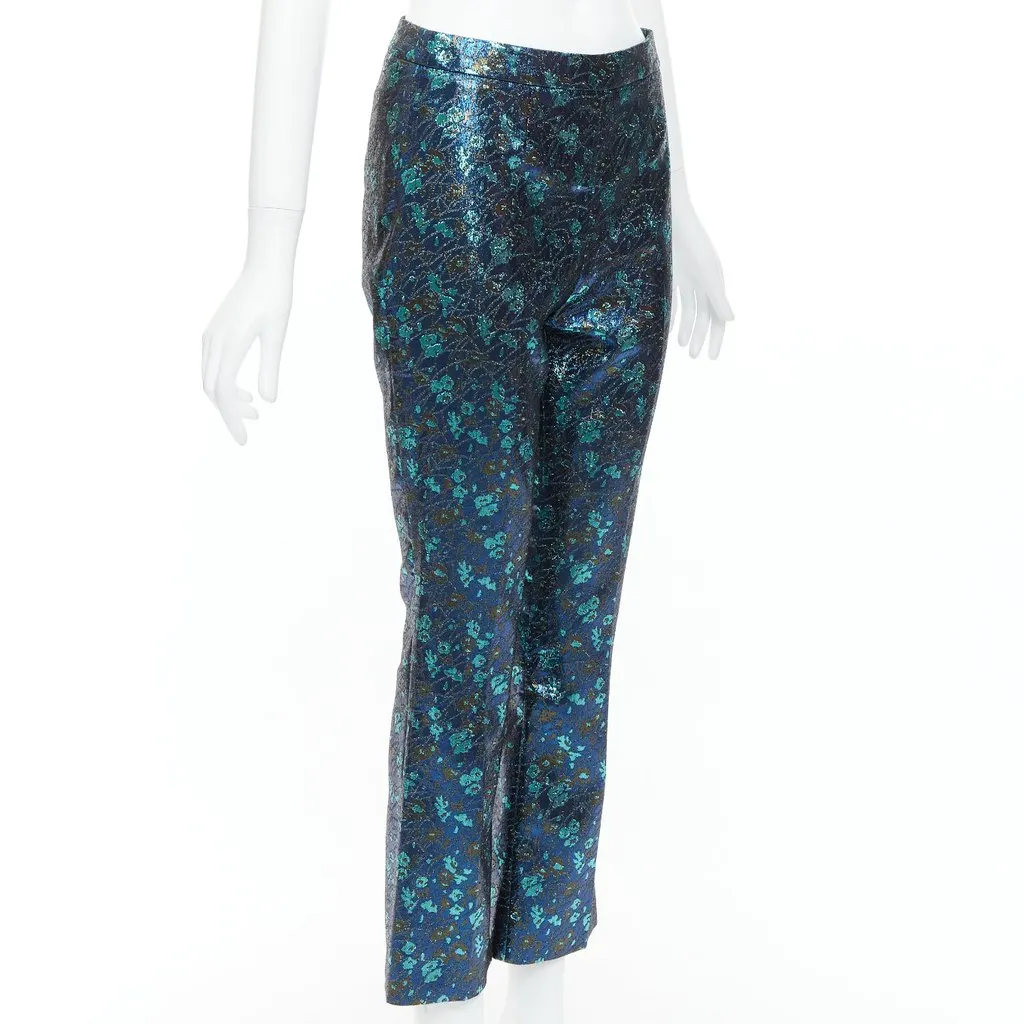Prada Floral Brocade Pants Blue Polyester Good - Inside View