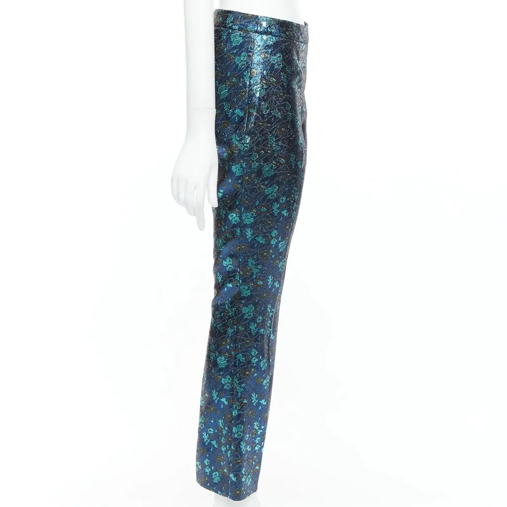 Prada Floral Brocade Pants Blue Polyester Good - Model View