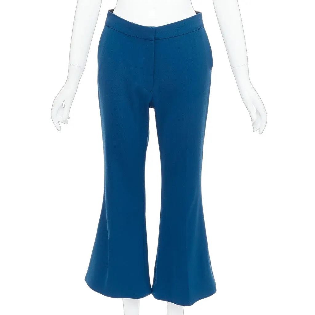 Stella McCartney Flare Cropped Pants Blue Wool Fair - Front View
