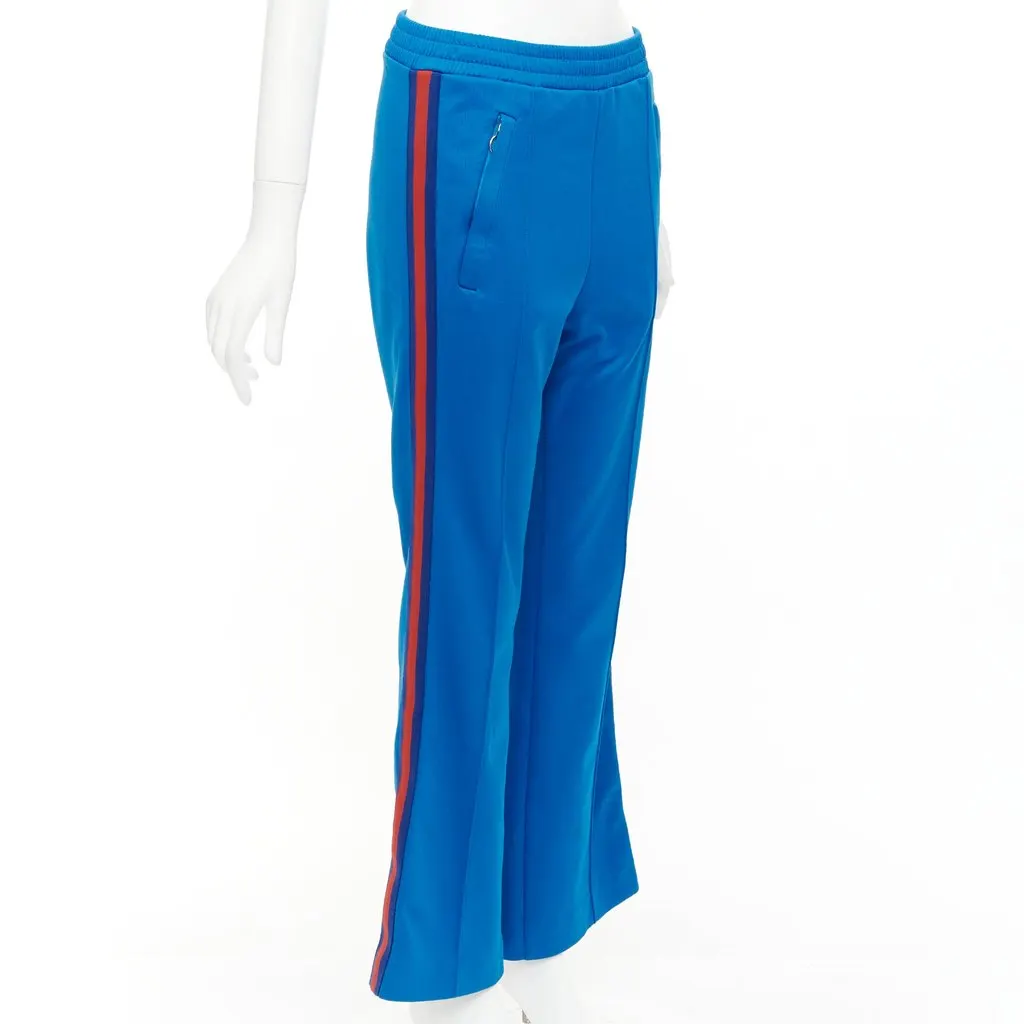 Gucci Web Flared Pants Blue Polyester Fair - Front View