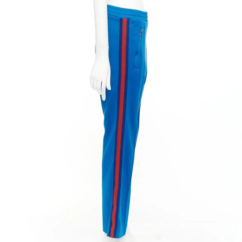 Gucci Web Flared Pants Blue Polyester Fair - Model View