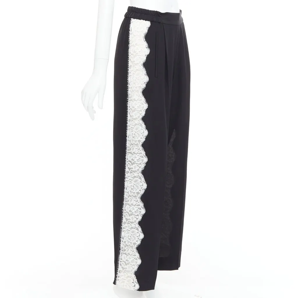 Stella McCartney Lace Trim Pants Black Silk Never worn, with tag - Front View
