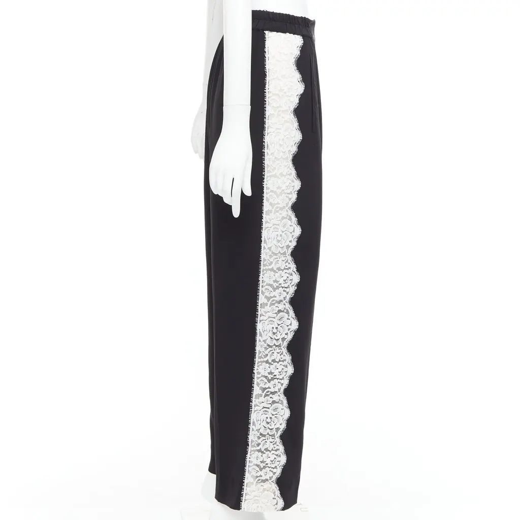 Stella McCartney Lace Trim Pants Black Silk Never worn, with tag - Model View