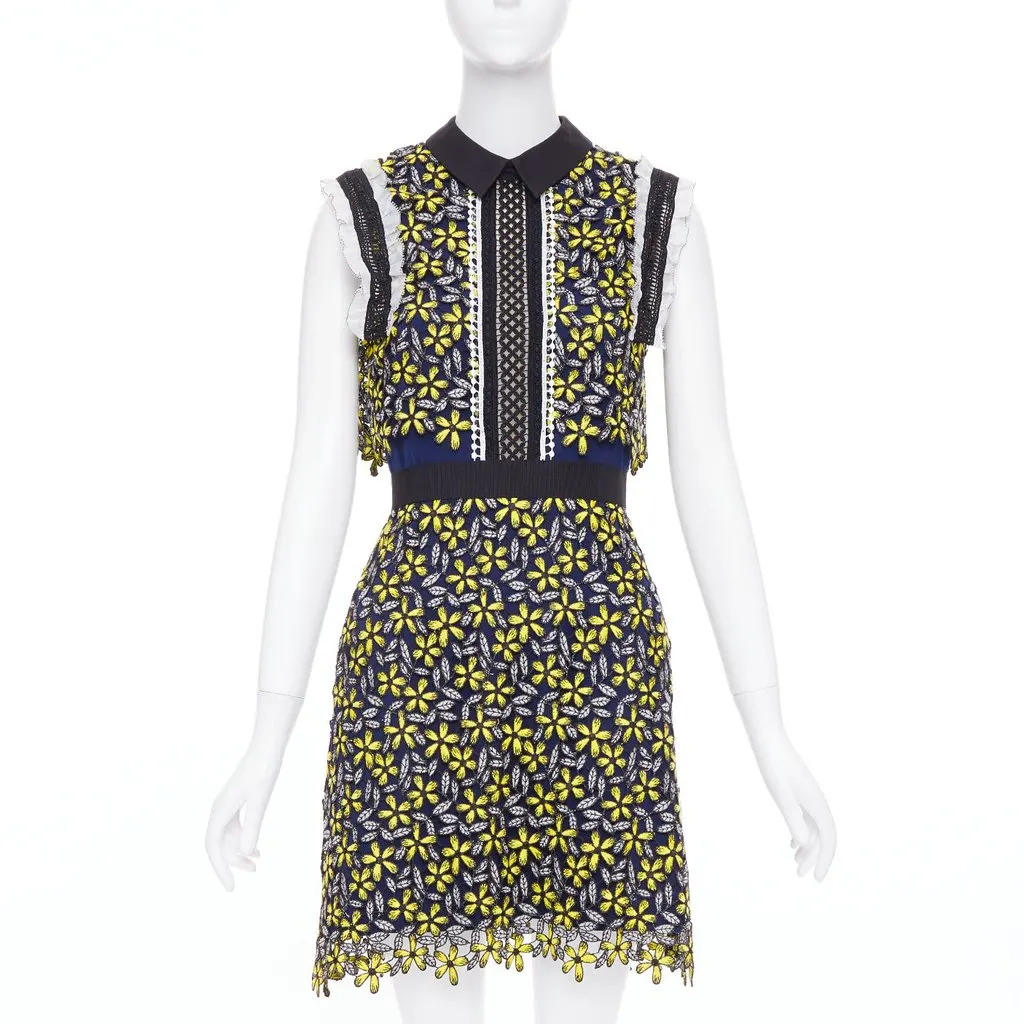 SELF-PORTRAIT Eleina Sculpted Daisy Guipure Dress Yellow Polyester Very good - Front View