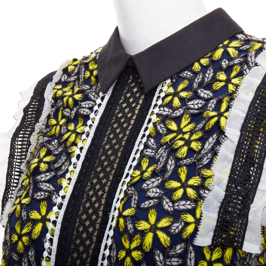 SELF-PORTRAIT Eleina Sculpted Daisy Guipure Dress Yellow Polyester Very good - Back View
