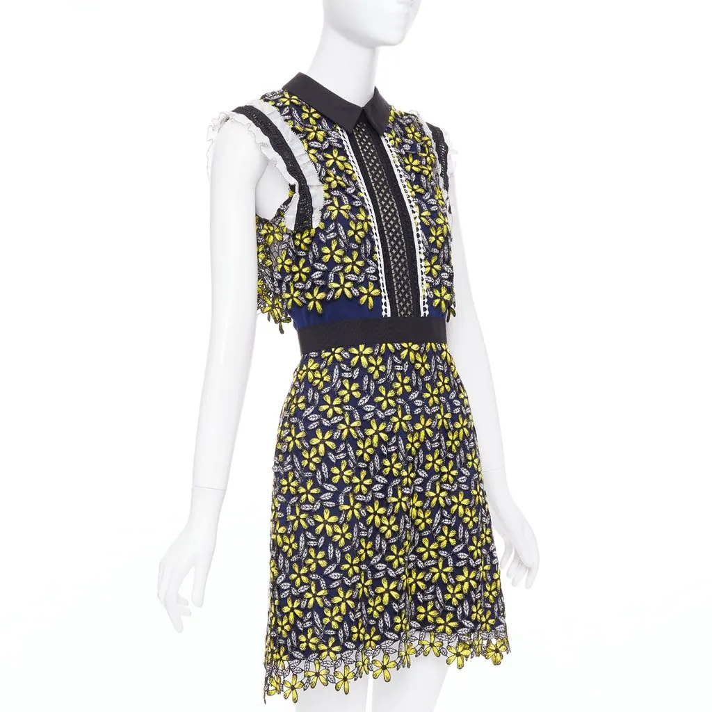 SELF-PORTRAIT Eleina Sculpted Daisy Guipure Dress Yellow Polyester Very good - Inside View