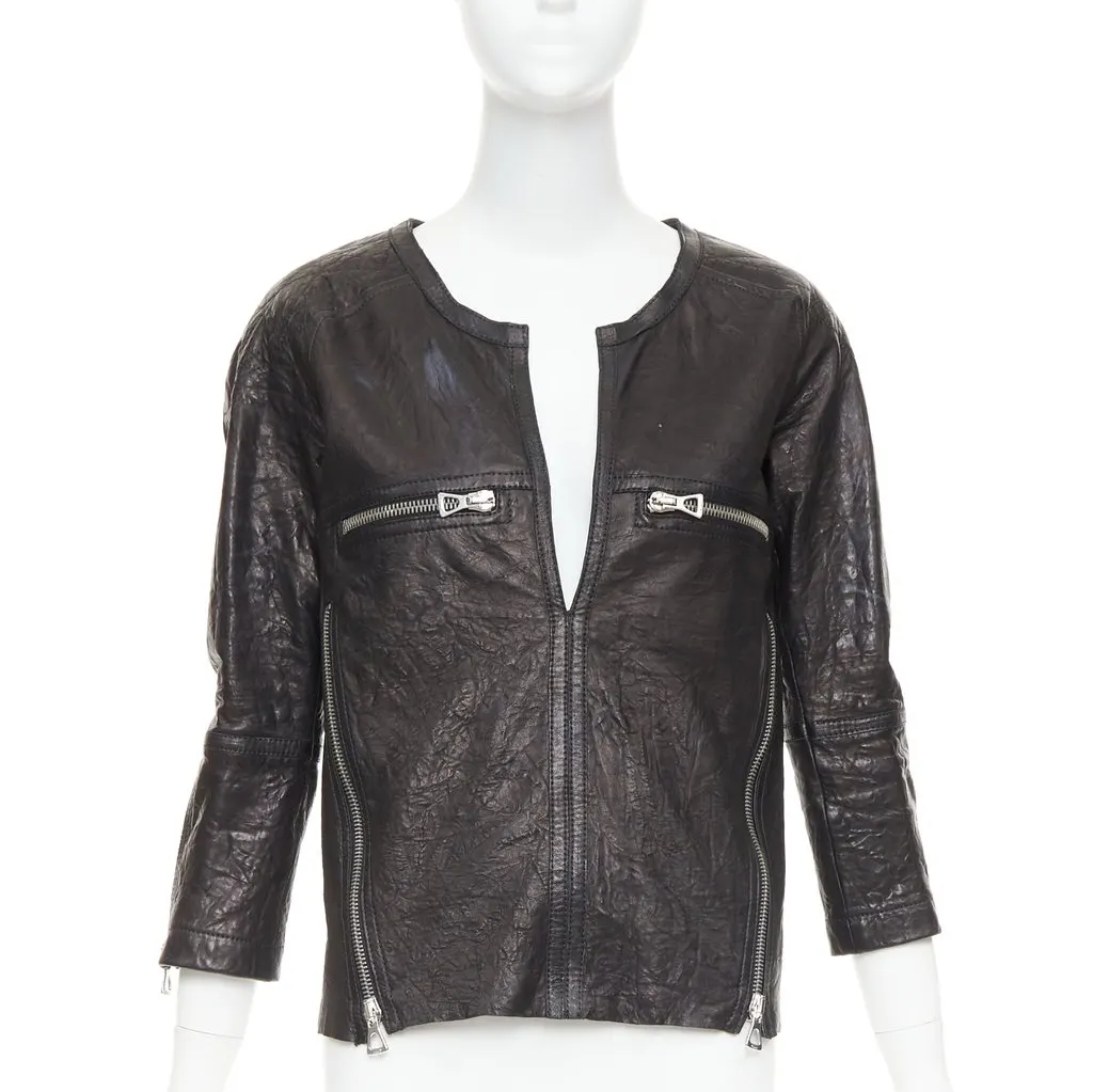 Isabel Marant Black Leather Leather Jacket Black Leather Good - Front View