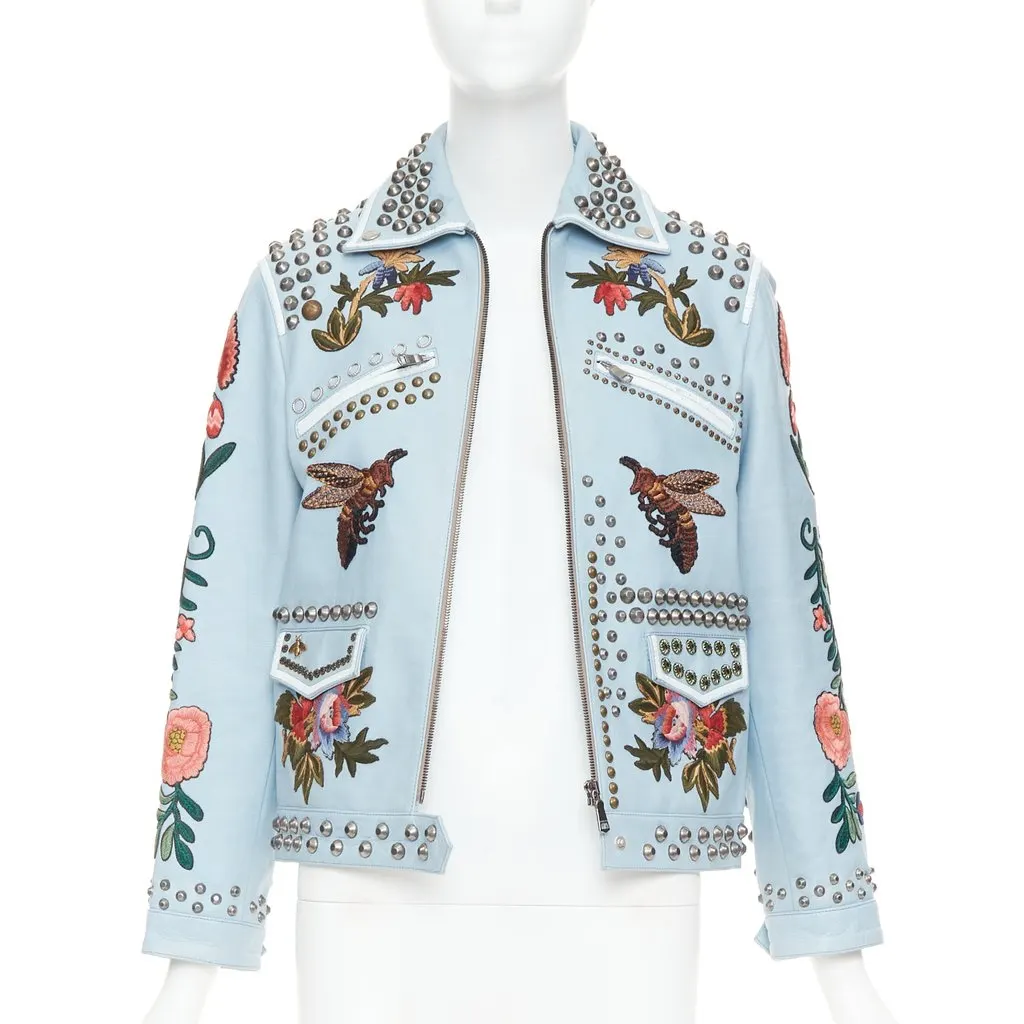 Gucci Blue Leather Leather Jacket Blue Leather Good - Front View