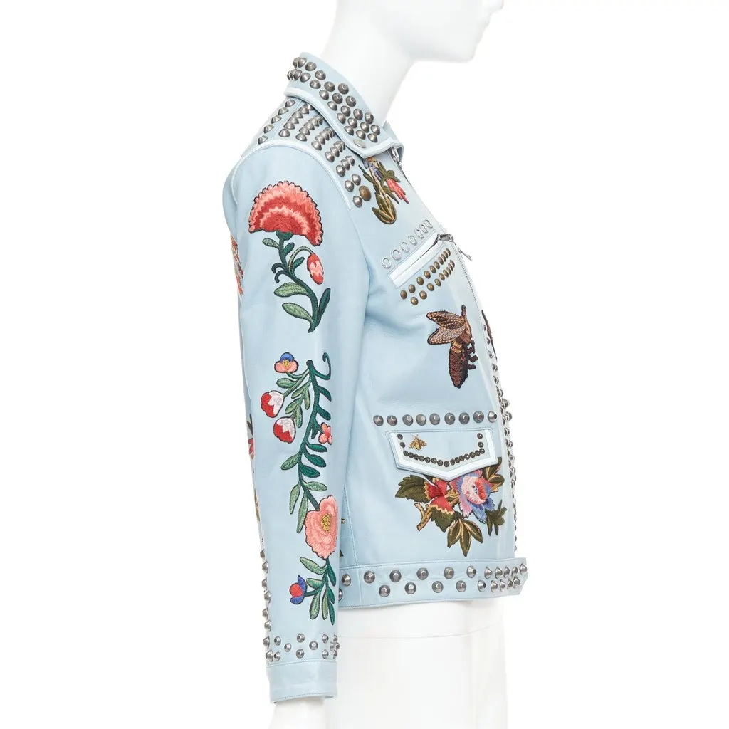 Gucci Blue Leather Leather Jacket Blue Leather Good - Box View