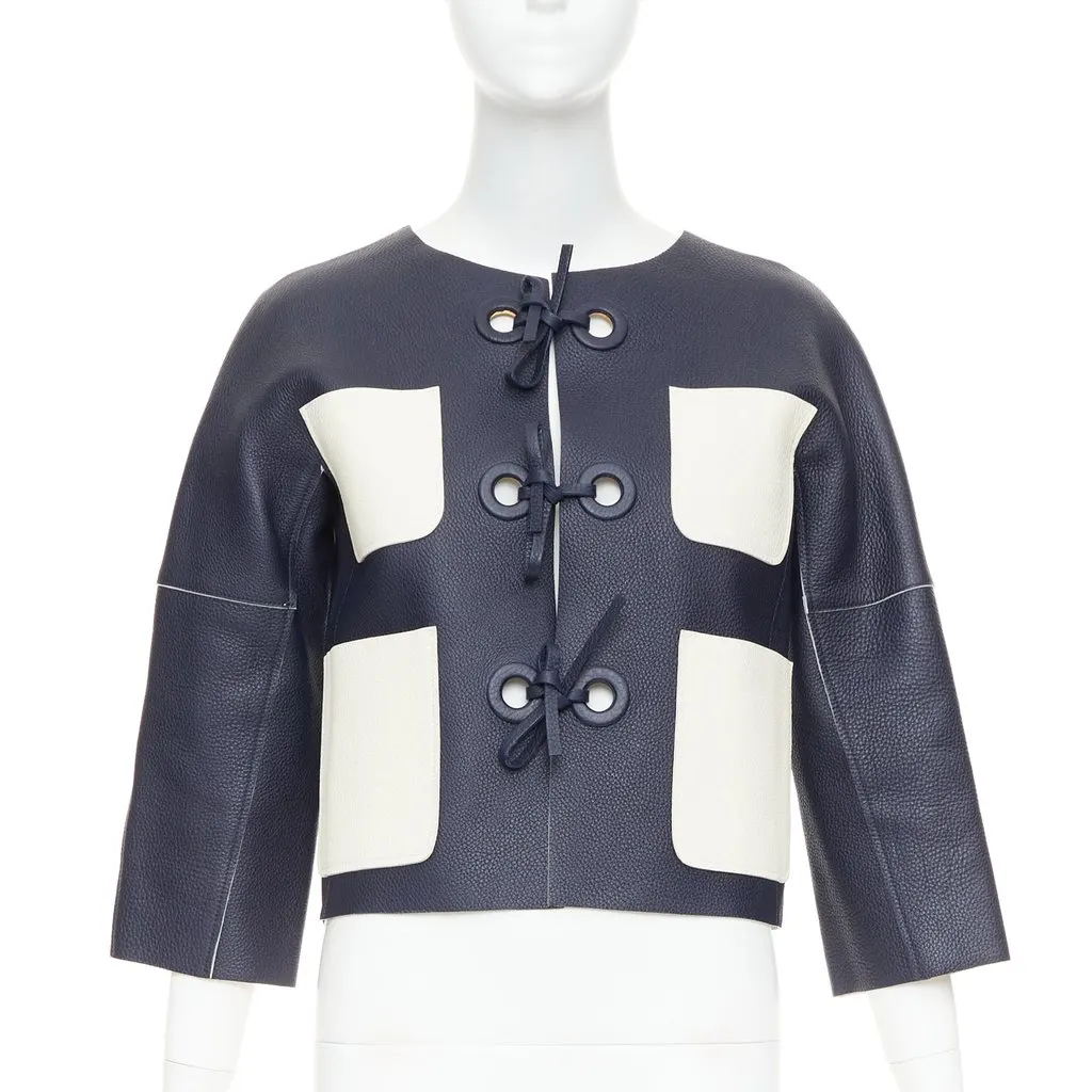 Louis Vuitton Navy Leather Leather Jacket Navy Leather Good - Front View