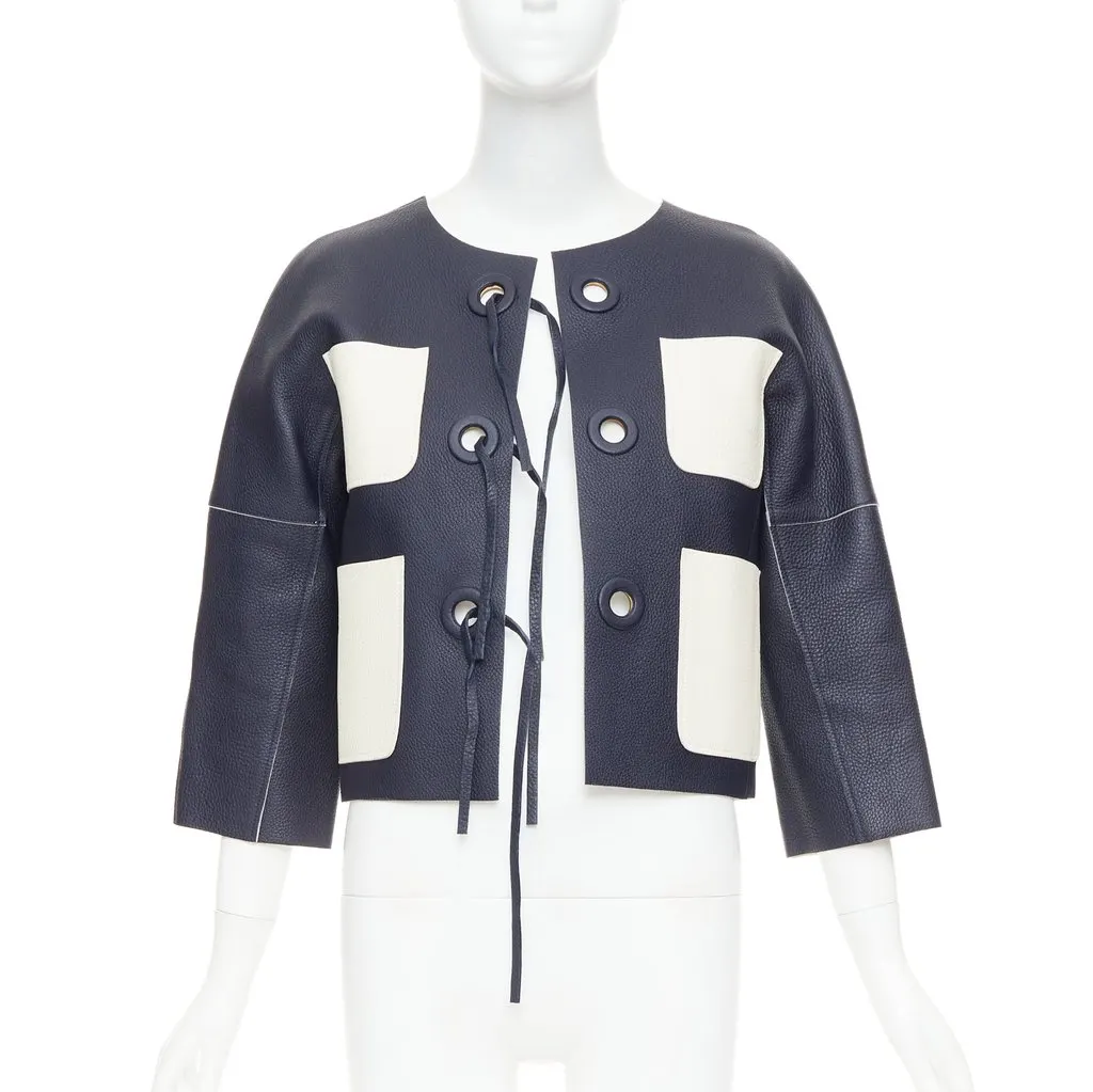 Louis Vuitton Navy Leather Leather Jacket Navy Leather Good - Inside View