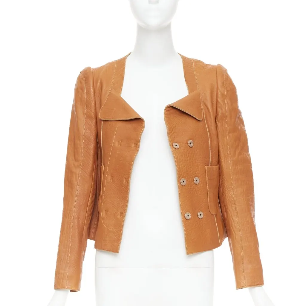 Carven Brown Leather Leather Jacket Brown Leather Good - Front View