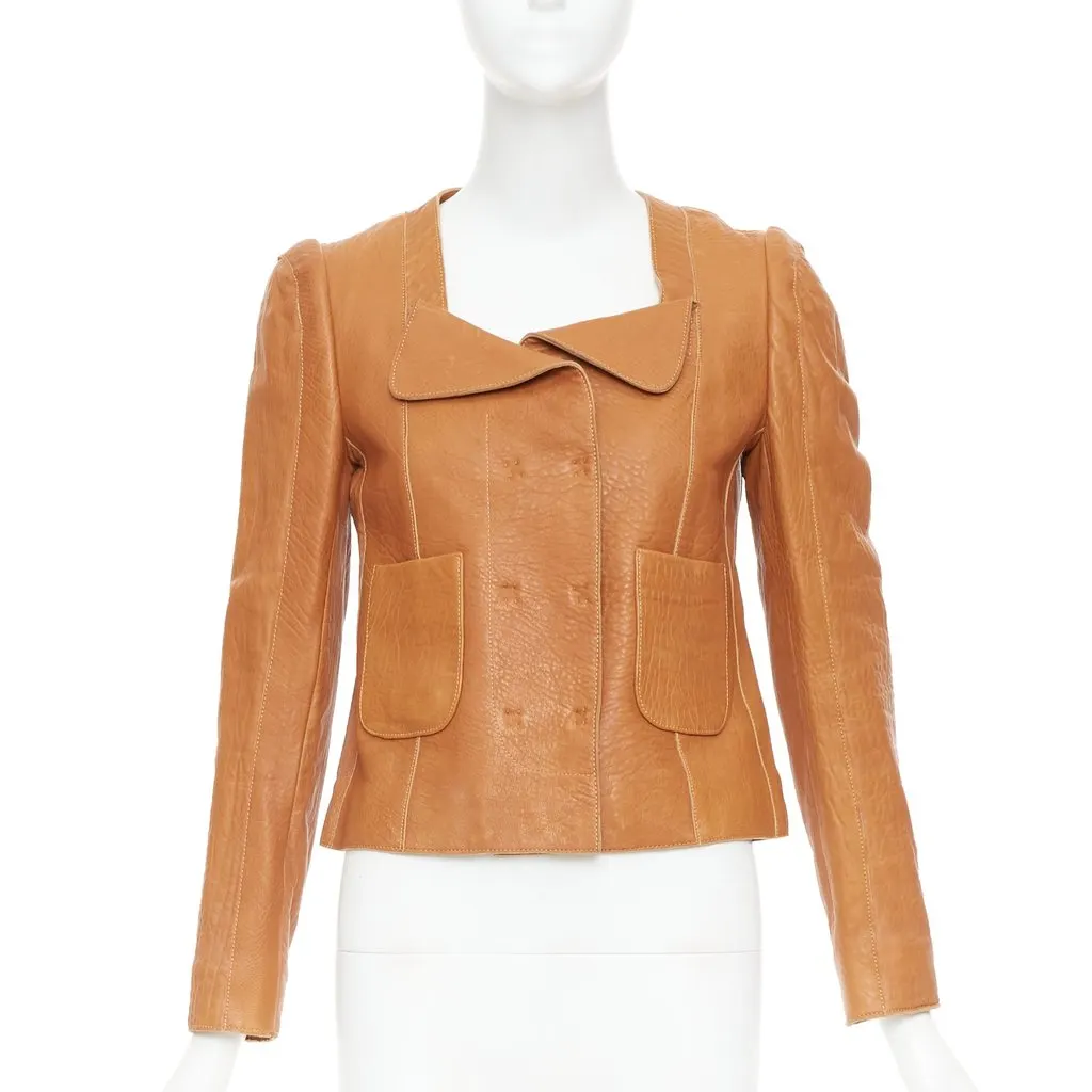 Carven Brown Leather Leather Jacket Brown Leather Good - Inside View