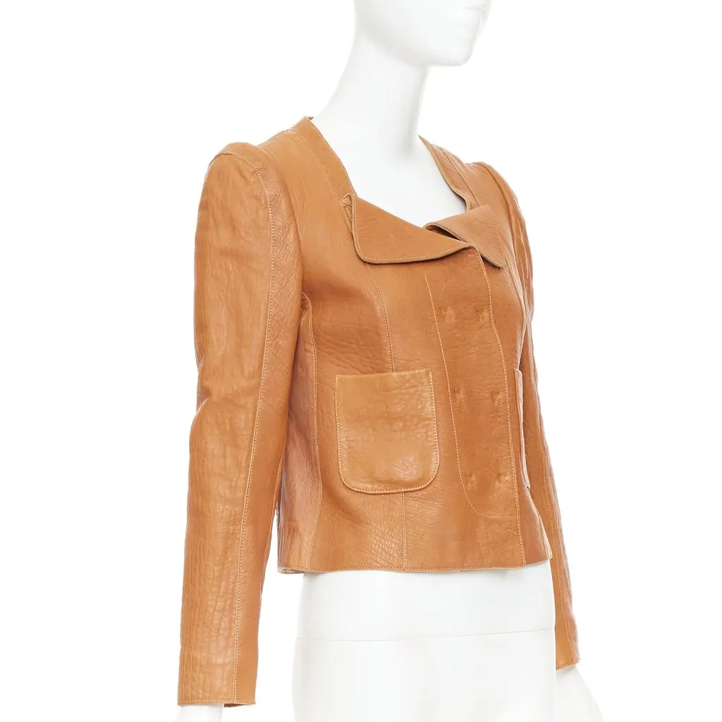 Carven Brown Leather Leather Jacket Brown Leather Good - Model View