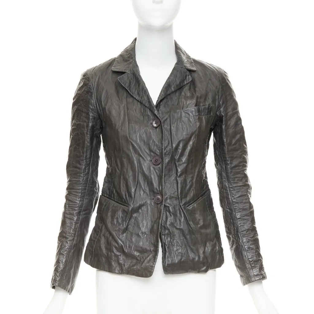 Donna Karan Brown Leather Leather Jacket Brown Leather Very good - Front View